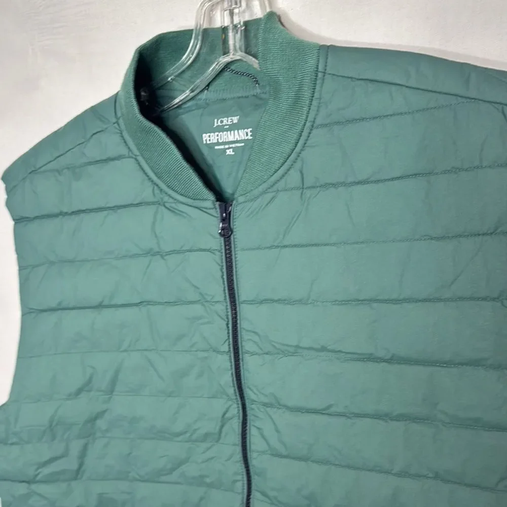 J. Crew  Performance Green Quilted Vest with Stand-Up Collar. Size XL.